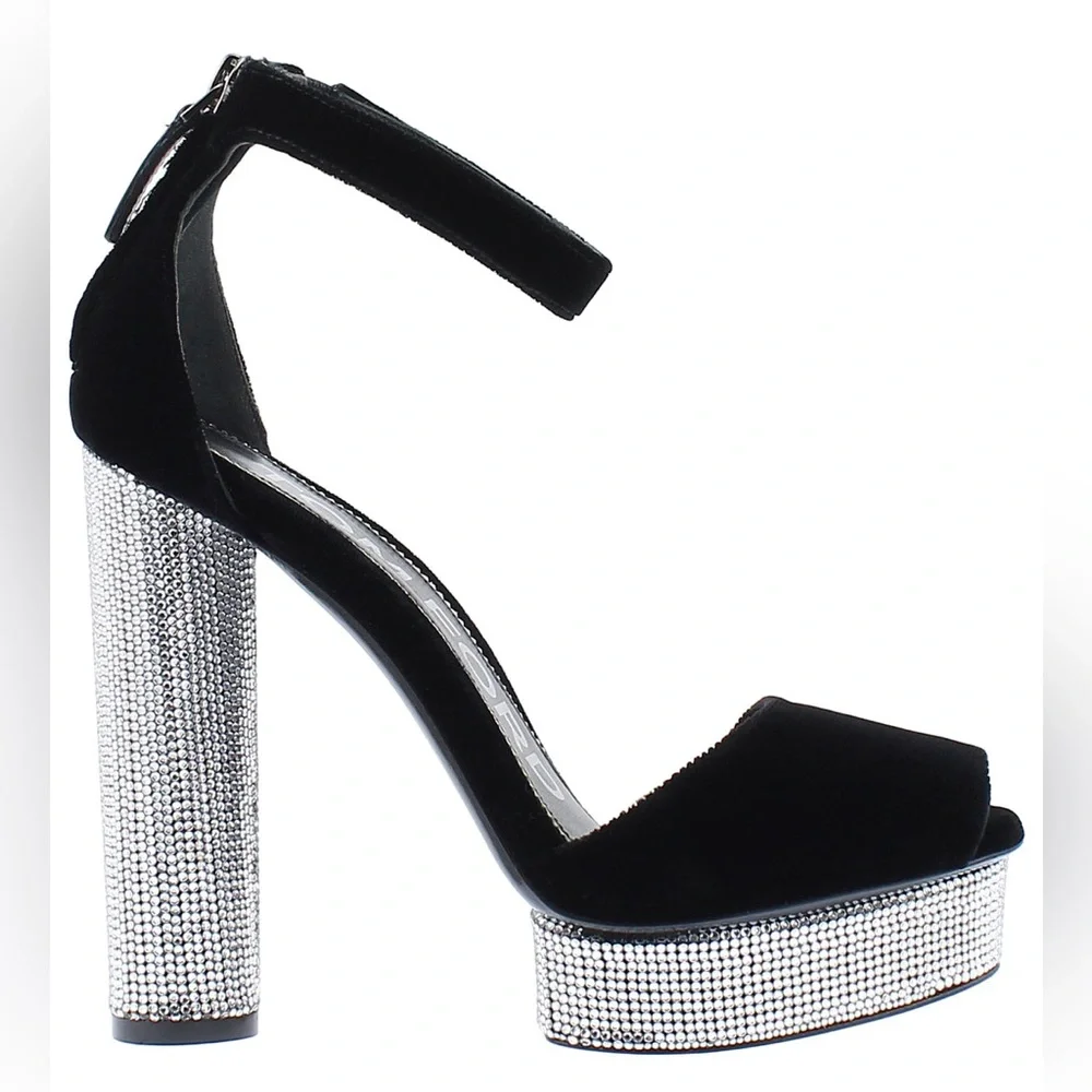 TOM FORD Black Velvet Crystal Holiday Platform Sandals 39